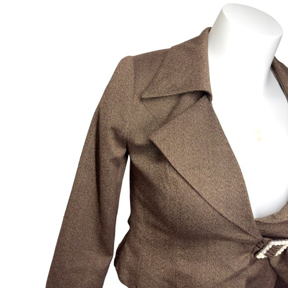 Svetlana Brown Blazer Contrast Lapel Rhinestone Statement Button Closure Size 8 - Picture 7 of 10